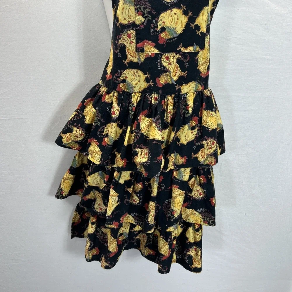 April Cornell Tiered Ruffle Chicken Rooster Print Kitchen Apron One Size Cotton